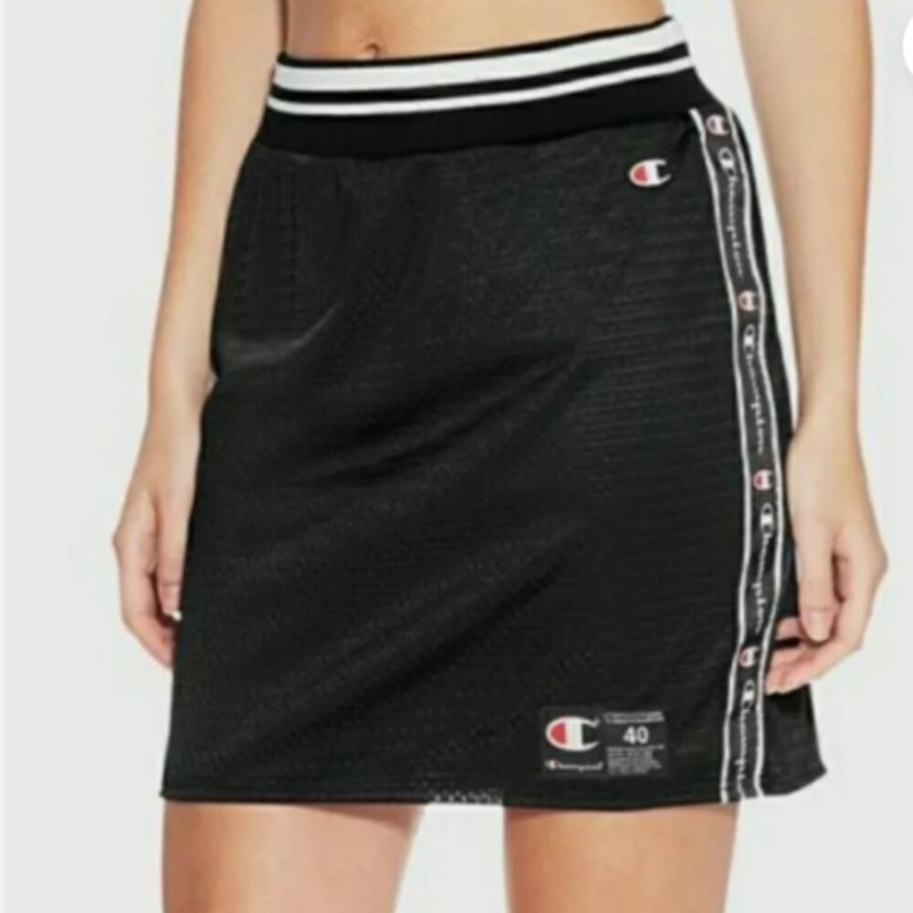 CHAMPION I Black & White Athletic Mesh Reversible Pull-On Logo Tape Skirt, S